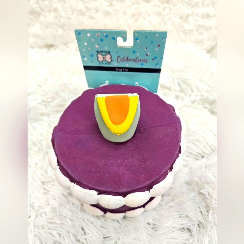 Birthday Cake 🎂 Dog SqueakyToy w/Pop Up Candle Buttons & Bones Celebrations
